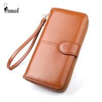 FUNMARDI Women Wallet Female Long Purse Women Luxury Oil Wax Leather Wallet Coin Purse Card Holder Money Multifunction WLHB1933