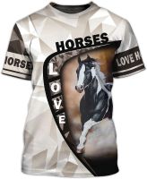 3D Animal Love Horse Printed Cool Short Sleeve Tee Shirt for Horse Lover Adults