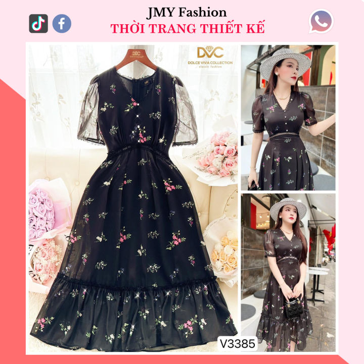 V3385, V3693 Váy đen xòe hoa nhí nữ tính [(Dolce Viva Colection-DVC)] váy  đầm tiểu thư dáng dài thiết kế sang chảnh | Lazada.vn
