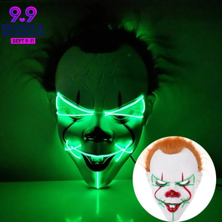 Versea【Ready Stock】Joker LED Light Mask Halloween Cosplay Clown EL Wire