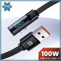 MADGE Pd 100W สาย USB Type C USB C Fast cahrging 90องศาองศา สายชาร์จเร็ว โทโอกิ จอแสดงผลแบบดิจิตอล สายเคเบิลข้อศอก สำหรับ สำหรับ MacBook/Xiaomi Xiaomi/หัวเว่ย