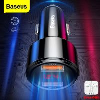 {KOLT Digital} Baseus 45W Car Charger QC 4.0 3.0 Supercharge SCP Samsung AFC Quick Charge Fast PD USB C ชาร์จโทรศัพท์แบบพกพาสำหรับ Xiaomi Huawei