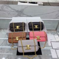 (with Box) 2022 Ce1lineˉNew Underarm Bag TRIOMPHE Glossy Leather Chain Shoulder Bag