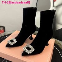 asdsadsaaff Mulheres de luxo camurça tornozelo เชลซี botas cristal meados sapatos nova marca Bombas 2022 inverno moda apontou toe vestido femininas