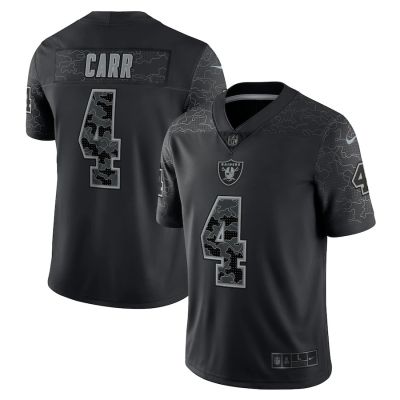 เสื้อกีฬาแขนสั้น ลายทีมชาติฟุตบอล NFL Las Vegas Raiders 4 Derek Carr 34 Bo Jackson 98 Maxx Crosby RFLCTV Limited American สีดํา