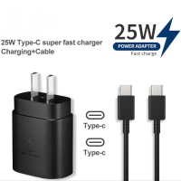 Samsung ดั้งเดิมที่ชาร์จ25W แบบ Adaptor Traveling C 3A ระบบชาร์จเร็วสุด PD 3 0ที่ชาร์จความเร็วสูง USB-C อะแดปเตอร์ติดผนังปลั๊ก UK สำหรับ Galaxy S22 S21อัลตร้า S20 S20 + Note 20 10 + 5G A90 A80 A70 A71 A53 A33กับสายเคเบิลชนิด C USB