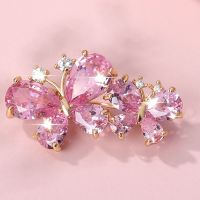 Pink Rhinestone Brooches for Women Cute Butterfly Brooch Wedding Couple Jewelry Aesthetic Zircon Crystal Butterfly Enamel Pin