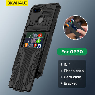 BKWHALE สำหรับ OPPO A5S A7 A12 F9 A15 A15S A16 A54 A54S A74 4G F9 A16S ด้านหลังการ์ดผู้ถือโทรศัพท์ยืนกรณีกันกระแทกปกแข็ง