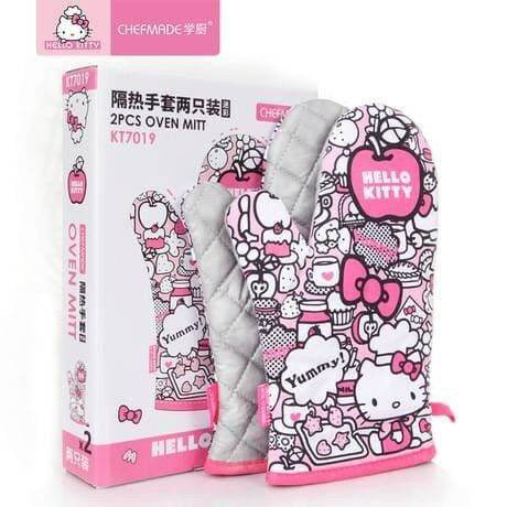 chefmade-เชฟเมค-ถุงมือผ้าฝ้ายนุ่มลายพรางสําหรับเตาอบเชฟเมด-hello-kitty-mitts-oven-kt7019-2ชิ้น