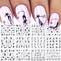 【LZ】☑☏◙  12pc Cute Cat Butterfly Nail Art Stickers Decals Mix Black Sliver Gold 3D Adhesive Sliders DIY Manicure Decoration LAJH025-036-1