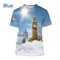 เสื้อยืดแขนสั้นพิมพ์ลาย Big Ben ของผู้ชาย, เสื้อผ้าแนวสตรีทแบบไม่เป็นทางการ, ขนาดใหญ่,