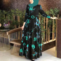 2022 Muslim New Arrival Printed Mid-Waist Four-Color Elegant Commuter Four-Facial Printed Long Dress With No Velvet