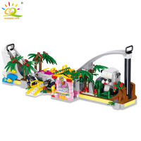 HUIQIBAO 708pcs Amusement Park Roller Coaster Model Micro Building Blocks City Street View Architecture Mini Bricks Children Toy