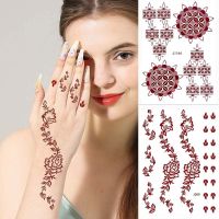 สีน้ำตาล Henna Tattoo สติกเกอร์รอยสักชั่วคราวกันน้ำ Fake Tattoo สำหรับผู้หญิง Body Art Hena Design Mehndi สติกเกอร์สำหรับมือ