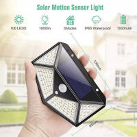 100 LED - 3 โหมด Solar motion sensor light ไฟติดผนังโซล่าเซลล์พลังงานแสงอาทิตย์ สุดคุ้ม ไฟนอกอาคาร ไฟกึ่งภายนอก โคมไฟภายนอกอาคาร ไฟโซล่าเซลรั้ว