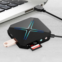 jianzhifen ฮับ USB3.0 6พอร์ตพร้อมการ์ดรีดเดอร์ SD TF อุปกรณ์เชื่อมต่อเครื่องเสียงที่มีช่องไมโครโฟนตัวแยกคอมพิวเตอร์ RGB 1เมตรสายสำหรับแล็ปท็อปเดสก์ท็อป