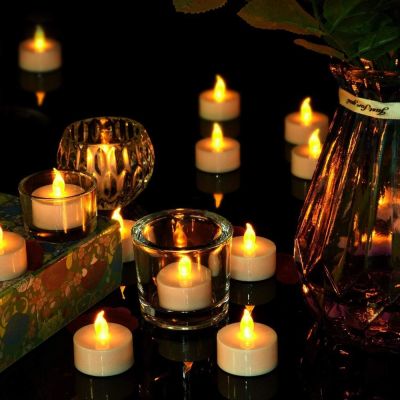 12/24Pack Realistic Flickering Flameless LED Tea Lights Candles Electric Fake Warm Yellow Tealight for Halloween Christmas Decor