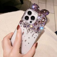 iphone case 2023 ใหม่ Apple 15ProMax เคสโทรศัพท์เพชรเทพธิดา iPhone14 หรูหรารวมทุกอย่าง 13 โบว์สีม่วง