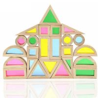 ของเล่น Montessori ไม้สำหรับเด็กชุดของเล่นก่อสร้างตัวต่อการศึกษาการเรียนรู้หลากสีบล็อกตัวต่อรุ้งสำหรับเด็กอายุ2 +