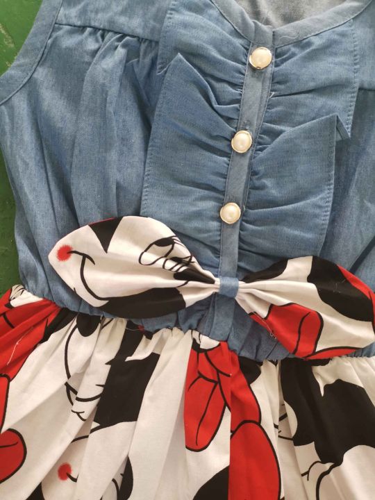 3-7y-girl-dress-new-childrens-clothing-summer-new-cotton-beach-minnie-cowboy-stitching-cartoon-pattern-girl-dress-kids-clothes