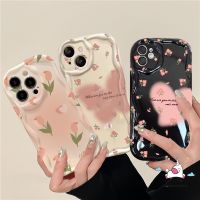 เคสสำหรับ A16 Oppo A54 A17 A77 A12 A1k A57 A5s A76 A55 A3s A7 A31 A96 A15S A53 A54s A77s A17k A52หยักเป็นลอนขอบสีชมพูดอกไม้ความรักหัวใจทิวลิปคู่เคส