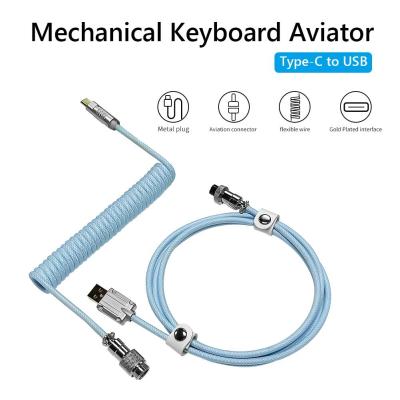 Type-c To USB Aviation Connector 2 in 1 Coiled Aviator Data Cable Rgb Colorful Lights Air Plug Connector for Mechanical Keyboard Electrical Connectors