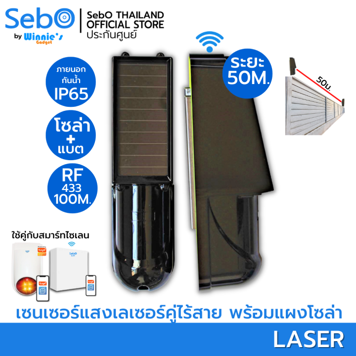 sebo-laser-รั้วเลเซอร์กันขโมย-ระยะ-50ม-แบบแผงโซล่าพร้อมแบตเตอรี่-ส่งสัญญาณไร้สายสู่ไซเลนระยะ-100-เมตร-ติดตั้งเองได้-ไม่ต้องเดินสาย