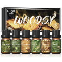 HIQILI Fragrance Oils Set-Woody Theme ชุดของขวัญ6อันดับแรกใช้สำหรับน้ำมันหอมระเหย,Diffuser,Humidifier,เทียน รถยนต์,บ้าน,โรงแรม,การเดินทาง