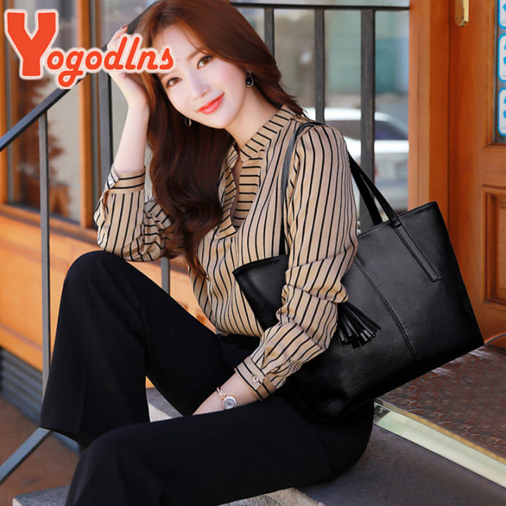 yogodlns-drop-shipping-แฟชั่นสีดำ-tote-กระเป๋าผู้หญิง-pu-หนังไหล่กระเป๋าขนาดใหญ่ความจุกระเป๋าสีทึบกระเป๋าถือ