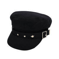 Womens Spring Summer Fiddler Fisherman Cap Flat Top Newsboy Cabbie Hat with Stars Decoration