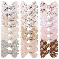 ☎ 2Pcs/Set Sweet Flower Print Bowknot Hair Clips for Cute Baby Girls Cotton Bows Hairpins Barrettes Headwear Kids Hair Accessories