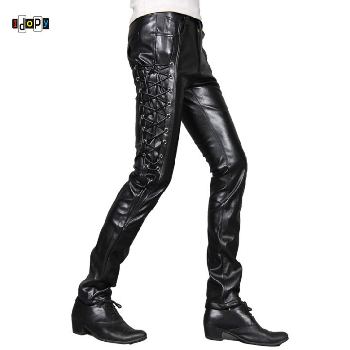 idopy-ใหม่-mens-skinny-faux-หนังกางเกง-personlity-steampunk-สีดำ-slim-fit-biker-กางเกงหนัง-gothic-กางเกงสำหรับชาย