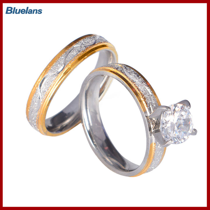 Bluelans®แหวนแต่งงานสุดสร้างสรรค์สำหรับผู้ชายและผู้หญิง2ชิ้นเครื่องเพชรพลอยเจ้าสาวชุดห่วงของคนรัก