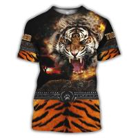 Summer 3D Printed Animal Tiger Pattern Mens Casual Fashion Loose Fitting Sports Large Size Clothing Short Sleeved Top T-shirt.