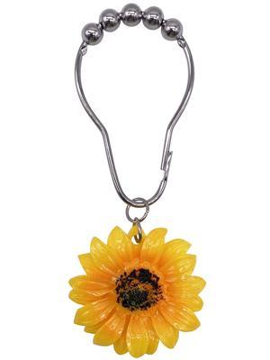 Shower Curtain Rings Hooks Decorative Home Bathroom 100Stainless Steel Rustproof Set Yellow Sunflower Resin Pendants 12PCS