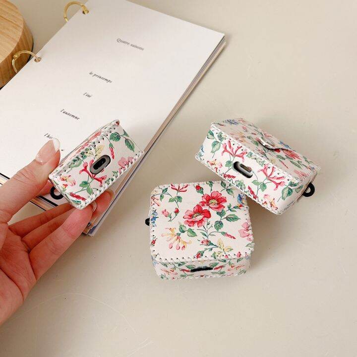 สำหรับ-airpods-pro-เคสหูฟังไร้สายหนัง-pu-ลายดอกไม้สีขาว