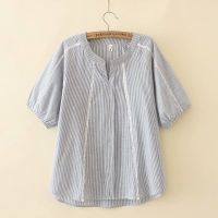 【มีไซส์ใหญ่】Plus Size Womens Plaid Blouse Short Sleeve Casual Blusas Workwear Tops