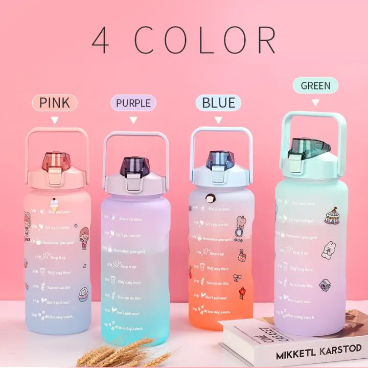 2L PASTEL Motivational Water Bottle with Time Marker & Straw-BPA Free ...