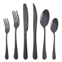 （glistening shop）6PcsBlack Dinnerware Cutlery Set Silverware SetFlatware Stings Dessert ForkTableware Set