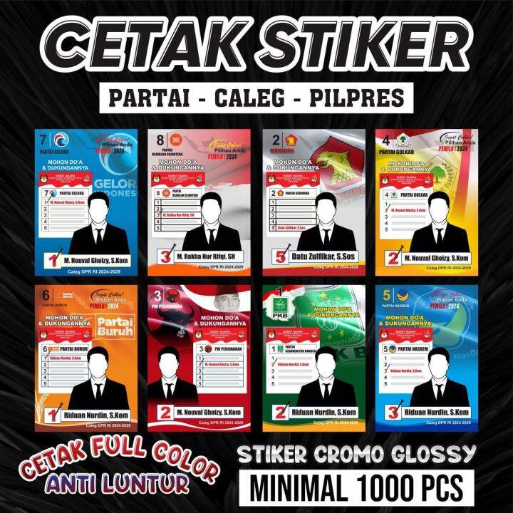 Cetak Sticker Caleg 7,5X10 cm - Stiker Partai Kampanye Pemilu Pilpres