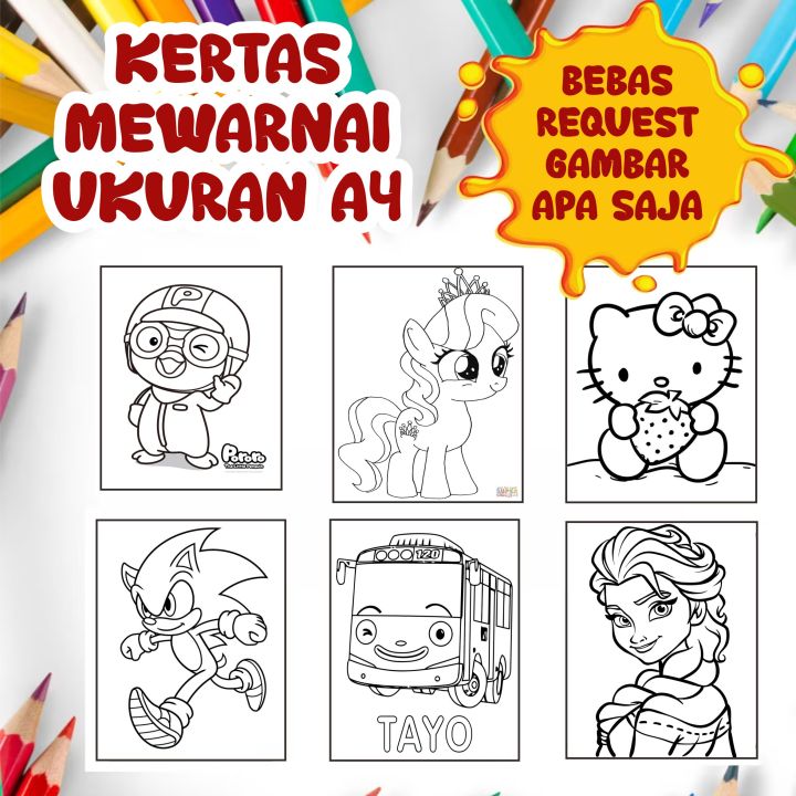 Kertas Mewarnai BEBAS REQUEST GAMBAR APA SAJA Ukuran A4 | Lazada Indonesia