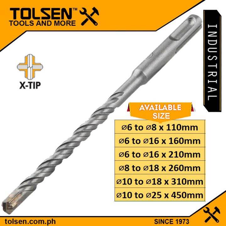 Tolsen SDS Plus Hammer Drill Bits TCT XTIP Double Flute (Ø6 to 25mm L110 to 450mm) Industrial