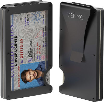 Bemmo Aluminum Metal Card Holder Wallet RFID Blocking With Money Clip | Slim Minimalist Wallet For Men Can Hold Up To 10 Cards, With Easy-Show ID Window | Stylish ID Holder Wallet Is A Great Gift Idea