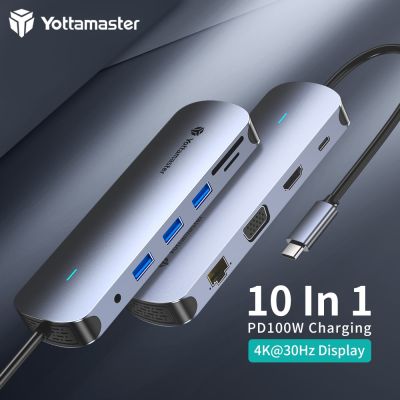 Yottamaster 5Gbps RJ45 USB3.1 PD100W ชนิด-C HDMI/VGA Sd/tf เคส Multi-Foncion USB Docking Station อะแดปเตอร์ฮับ USB