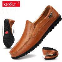 HOT★หนังผู้ชายหนังแท้รองเท้า KEZZLY ยี่ห้อ2021 Mens Loafers Breathable Slip On สีดำรองเท้าพลัสขนาด37-47