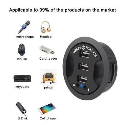 USB Hub USB 2.0 Desktop Grommet USB 2.0 Hub Audio Desk Mount Adapter 3 Port Mount In Desk Multi USB 2.0 Ports Pc Accessories USB Hubs