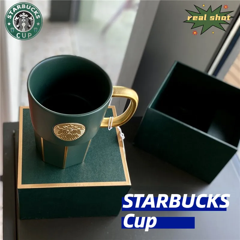 Starbucks Dark Green Goddess Striped Mug Ceramic Coffee Cup Water Cup Gift  Box