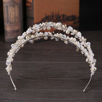 TUANMING White Pearl Crystal Bridal Hairbands Tiaras Wedding Crown Headband For Bride Hair Jewelry Wedding Accessories Hair Wear