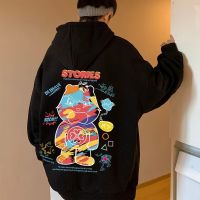 【M-5XL】Colorful Graffiti of The Angry Bear Men and Womens Casual Large Hoodie Long Sleeve Pullover Autumn Couple Hoodie Hooded Sweater Couple Coat