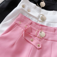 Korean Brief Design White Suit Shorts for Women 2022 Spring Fashion Solid High Waist Green Wide Leg Shorts Skirts with Belt